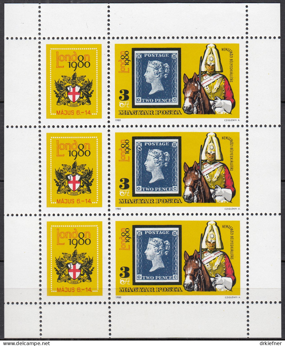 UNGARN  3429 A, Kleinbogen, Postfrisch **, Internationale Briefmarkenausstellung LONDON 1980 - Blocks & Sheetlets