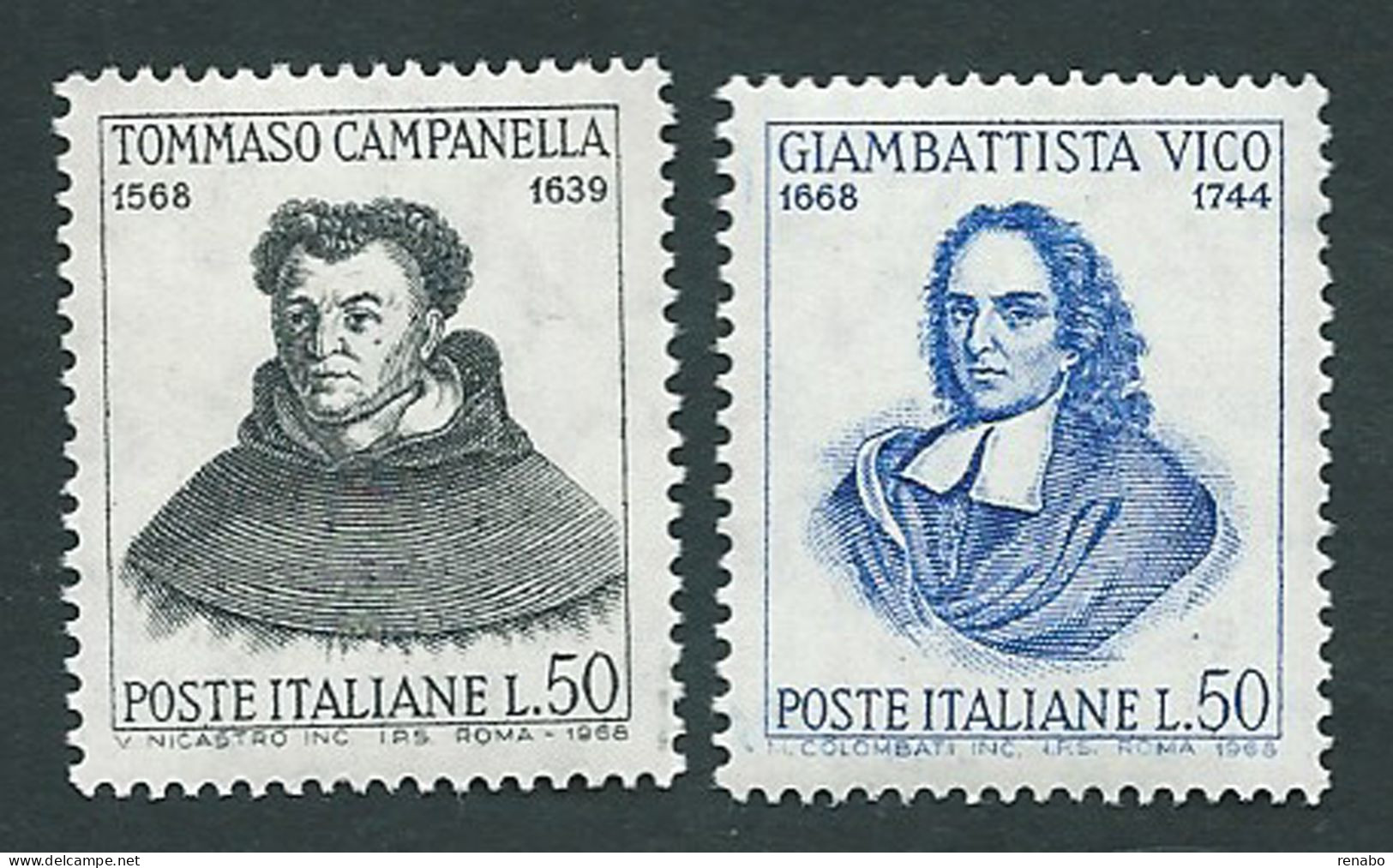 Italia 1968: Tommaso Campanella (1568-1639) E Giambattista Vico (1668-1744) , Filosofi Italiani. - 1961-70: Neufs