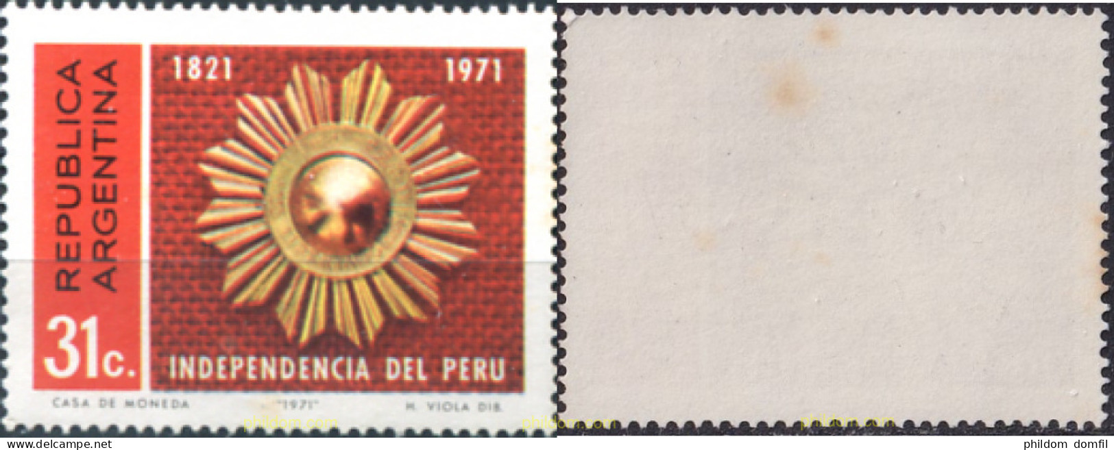 727275 MNH ARGENTINA 1971 150 ANIVERSARIO DE LA INDEPENDENCIA DEL PERU - Nuevos