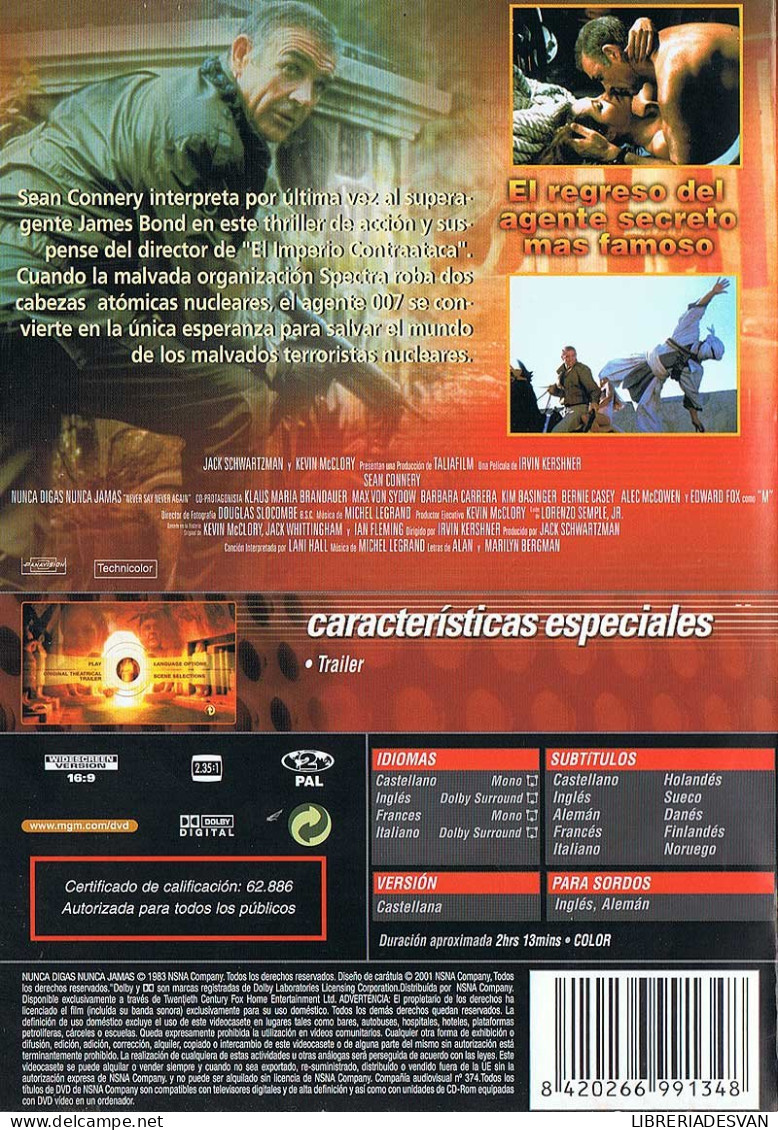 Nunca Digas Nunca Jamás. DVD - Autres & Non Classés