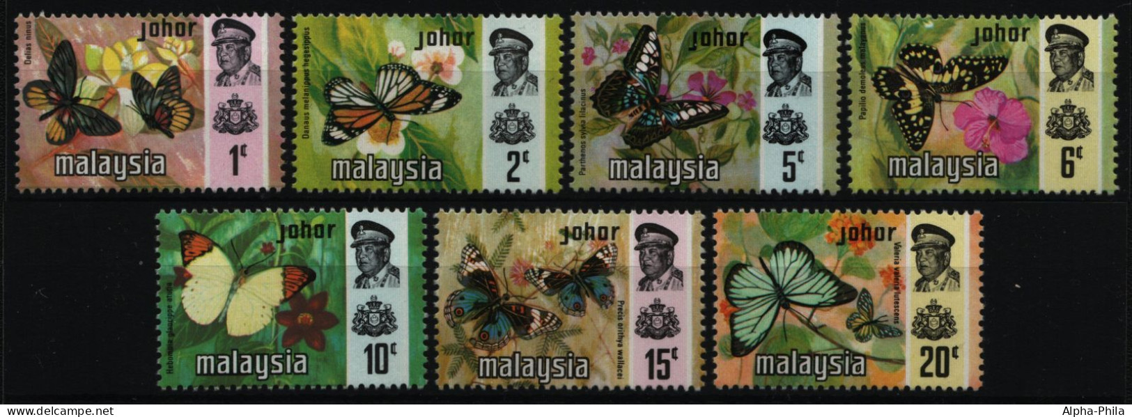 Malaya - Johore 1971 - Mi-Nr. 161-167 I ** - MNH - Schmetterlinge / Butterflies - Johore