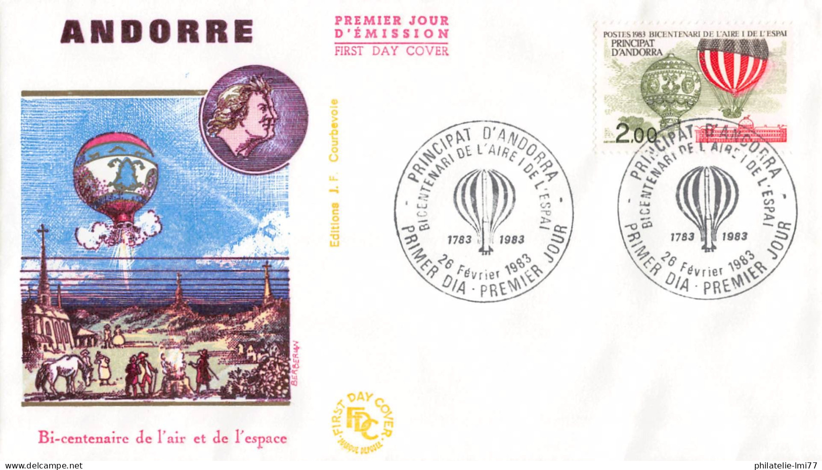 FDC - Bicentenaire De L'Air Et De L'Espace, Oblit PJ 26/2/83 - FDC