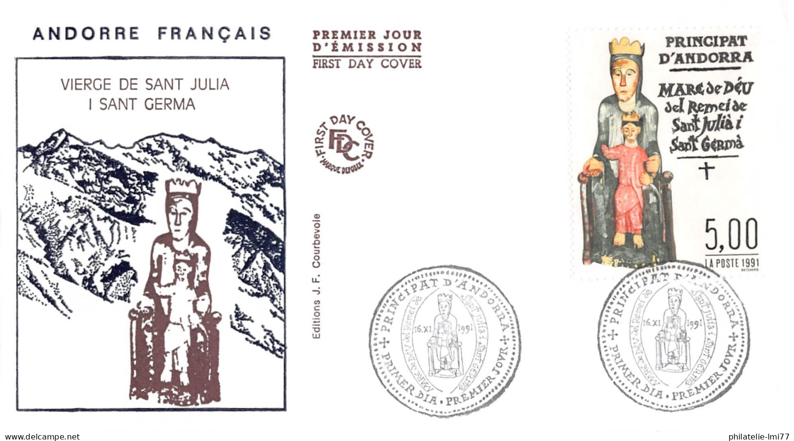 FDC - Vierge De Saint Julien à Sant Germa, Oblit PJ 16/11/91 - FDC