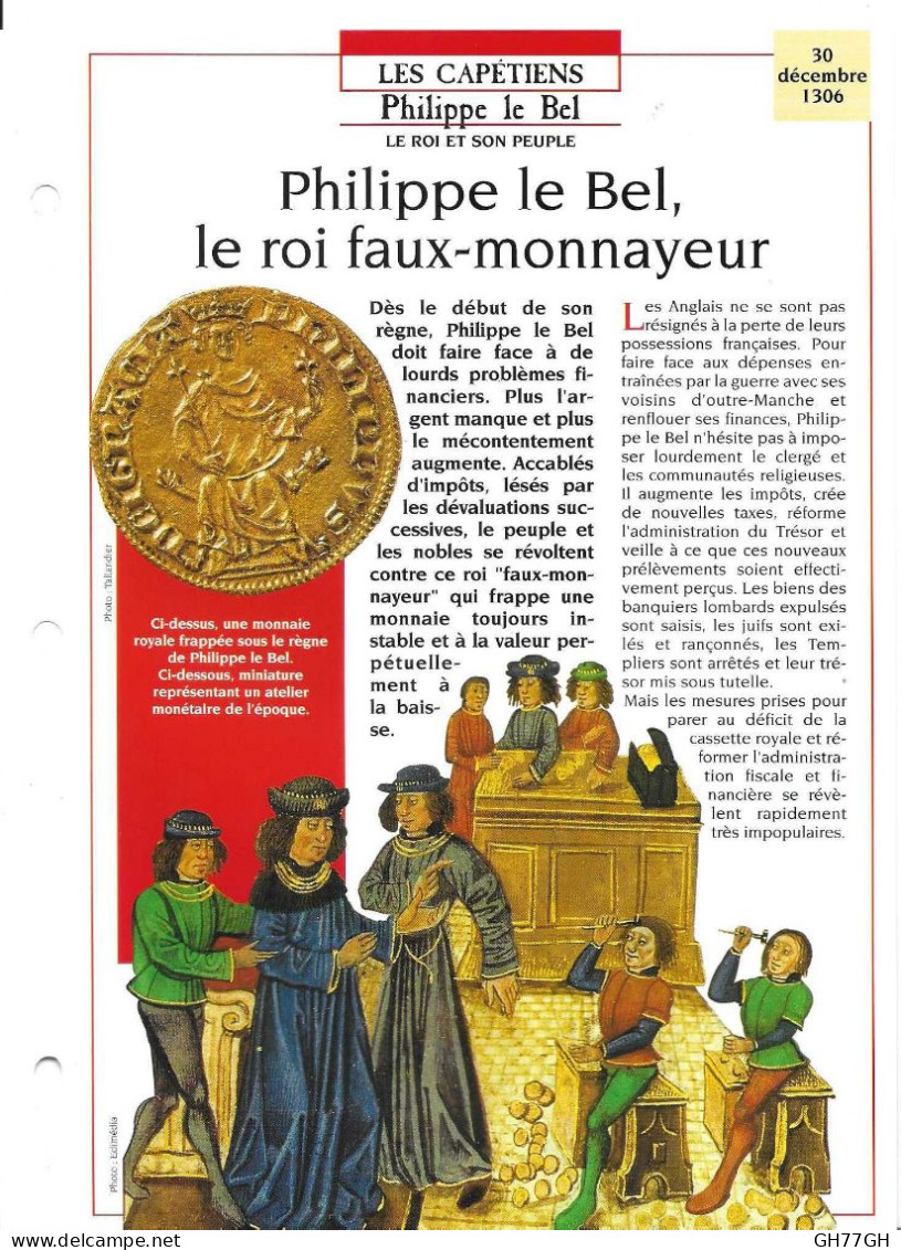 FICHE ATLAS: PHILIPPE LE BEL LE ROI FAUX-MONNAYEUR -CAPETIENS - Histoire