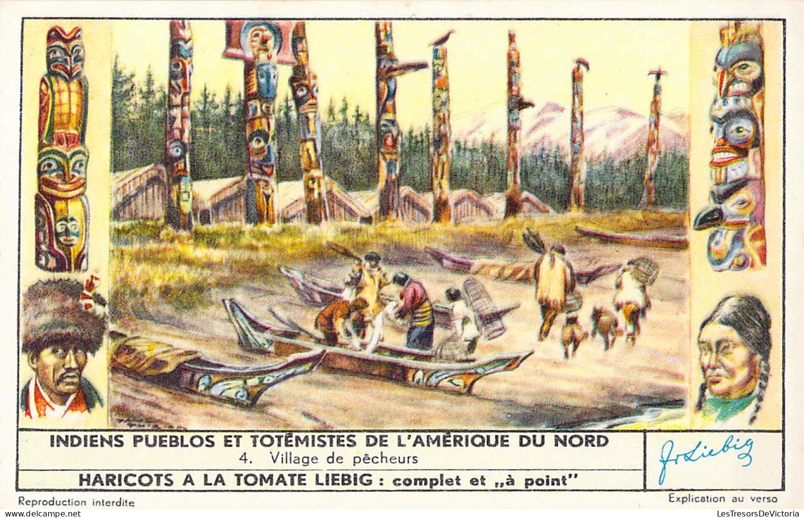 Lot de 4 chromos Liebieg - Indiens pueblos et totemistes de l'amérique du nord
