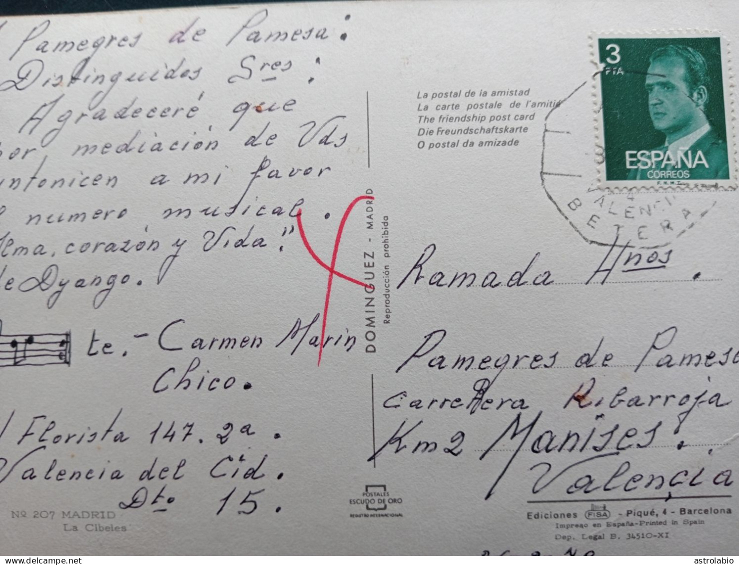 Ambulante Valencia - Bétera AMB Circulado Sobre Postal 1979 - Macchine Per Obliterare (EMA)