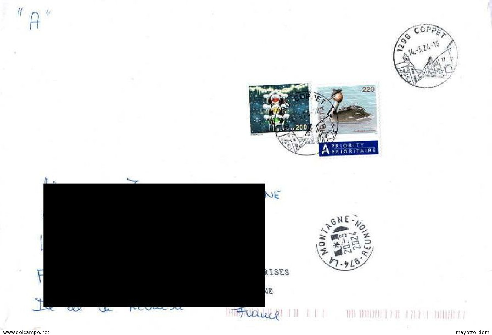 SUISSSE SWITZERLAND 2023 Christmas Noel Grebe Bird 2017  2008 Cover FRANCE REUNION - Storia Postale