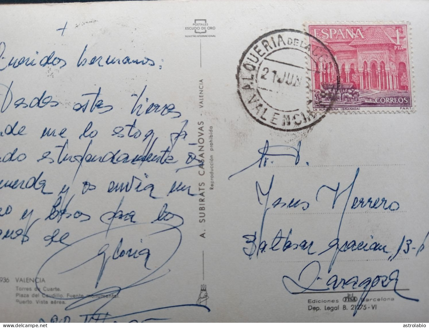 Alquería De La Condesa (Valencia) Circulado Sobre Postal 1965 - Macchine Per Obliterare (EMA)