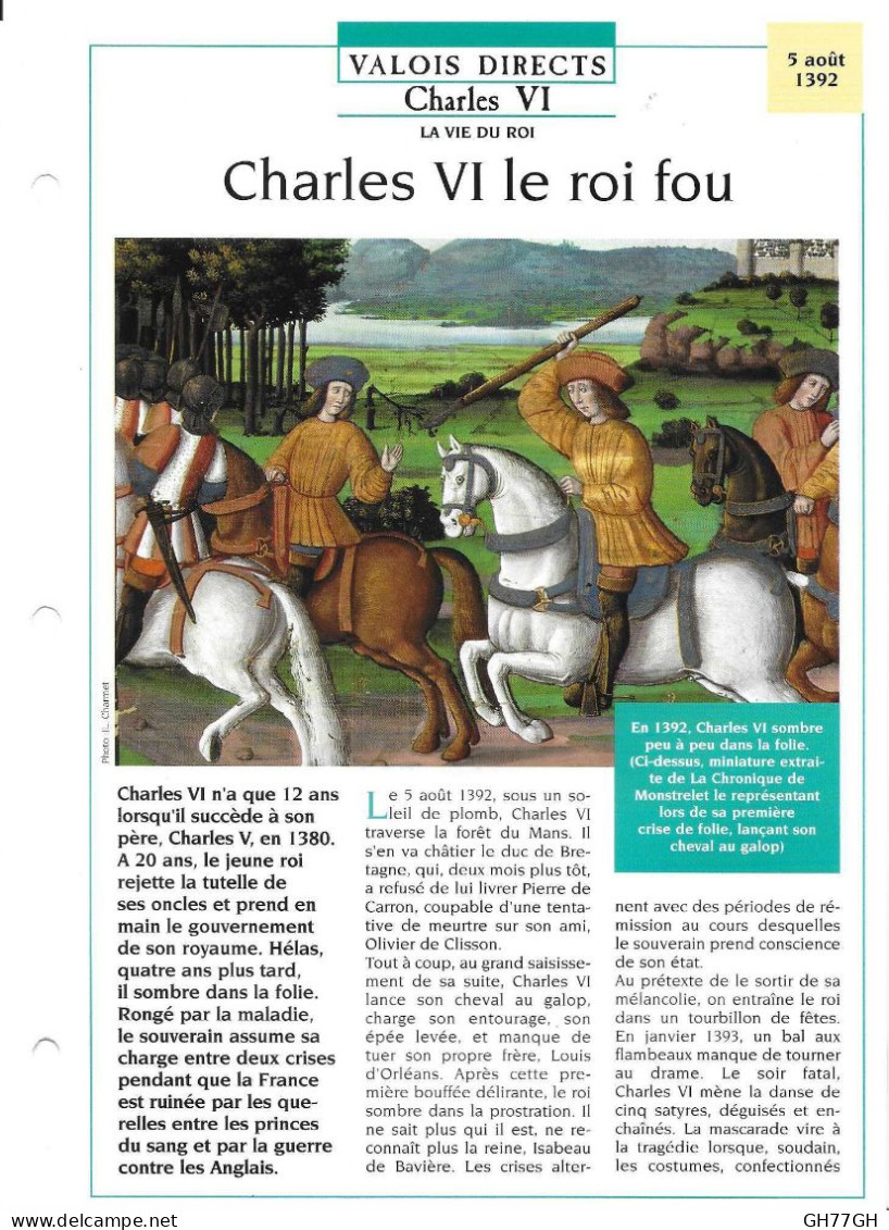 FICHE ATLAS: CHARLES VI LE ROI FOU -VALOIS DIRECTS - Histoire