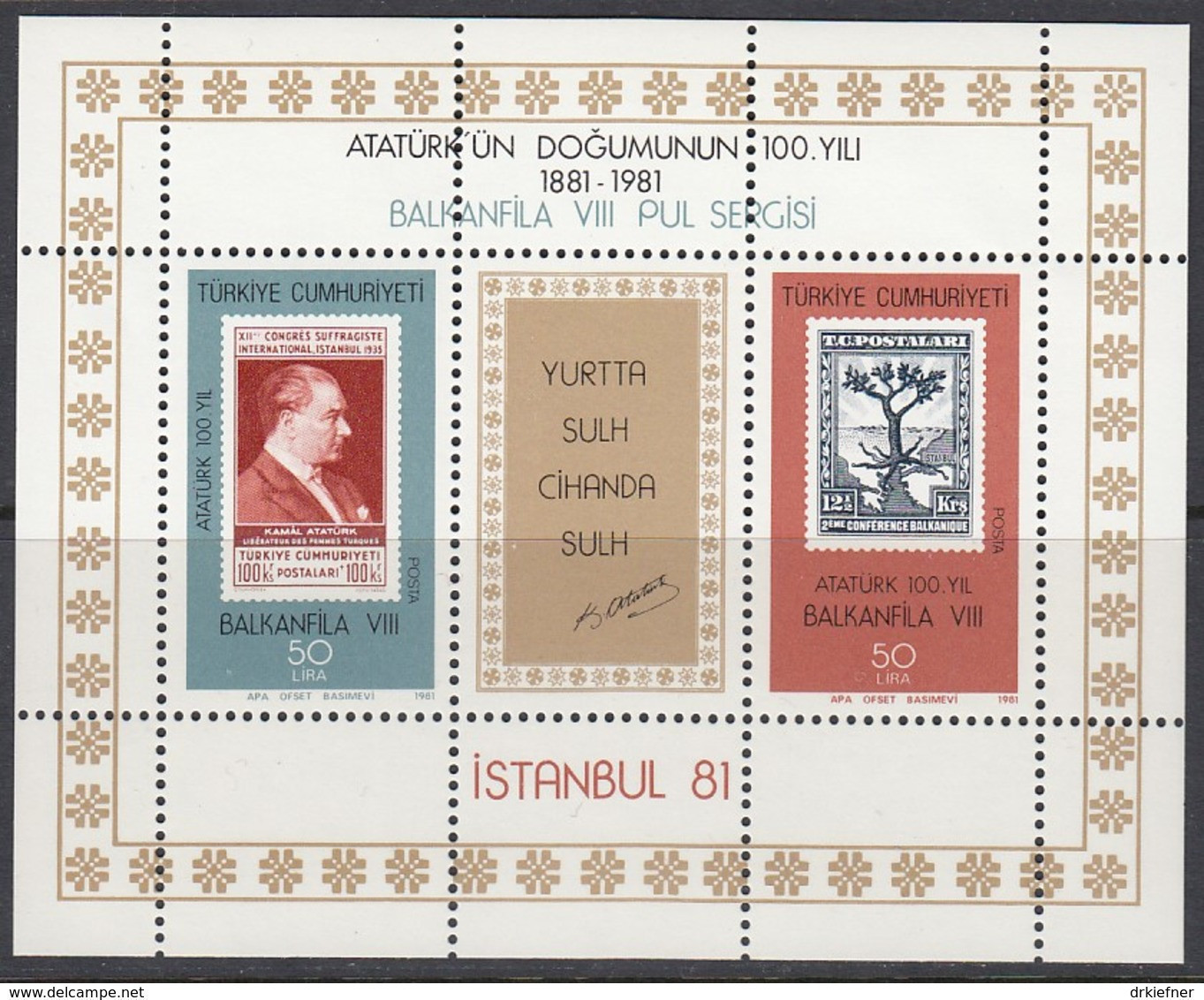 TÜRKEI Block 20, Postfrisch **, Briefmarkenausstellung Der Balkanländer Zum 100. Geburtstag Von Atatürk 1981 - Hojas Bloque