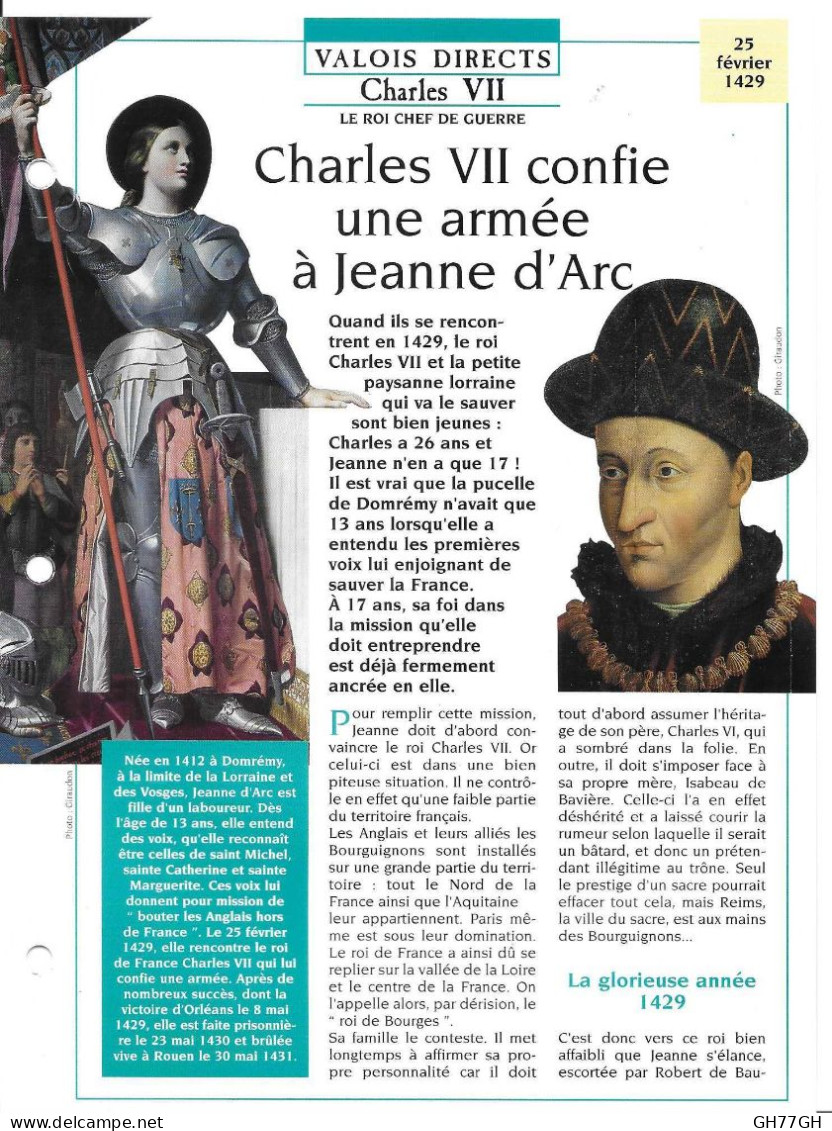 FICHE ATLAS: CHARLES VII CONFIE UNE ARMEE A JEANNE D'ARC -VALOIS DIRECTS - Geschiedenis