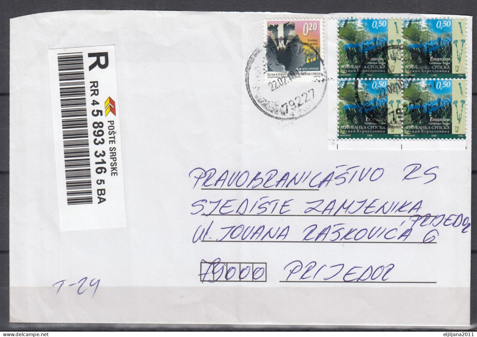 Republika Srpska BiH Serbian Republic 2008 - 2010 Prijedor ⁕ 4 Used Cover Registered Mail - Bosnie-Herzegovine