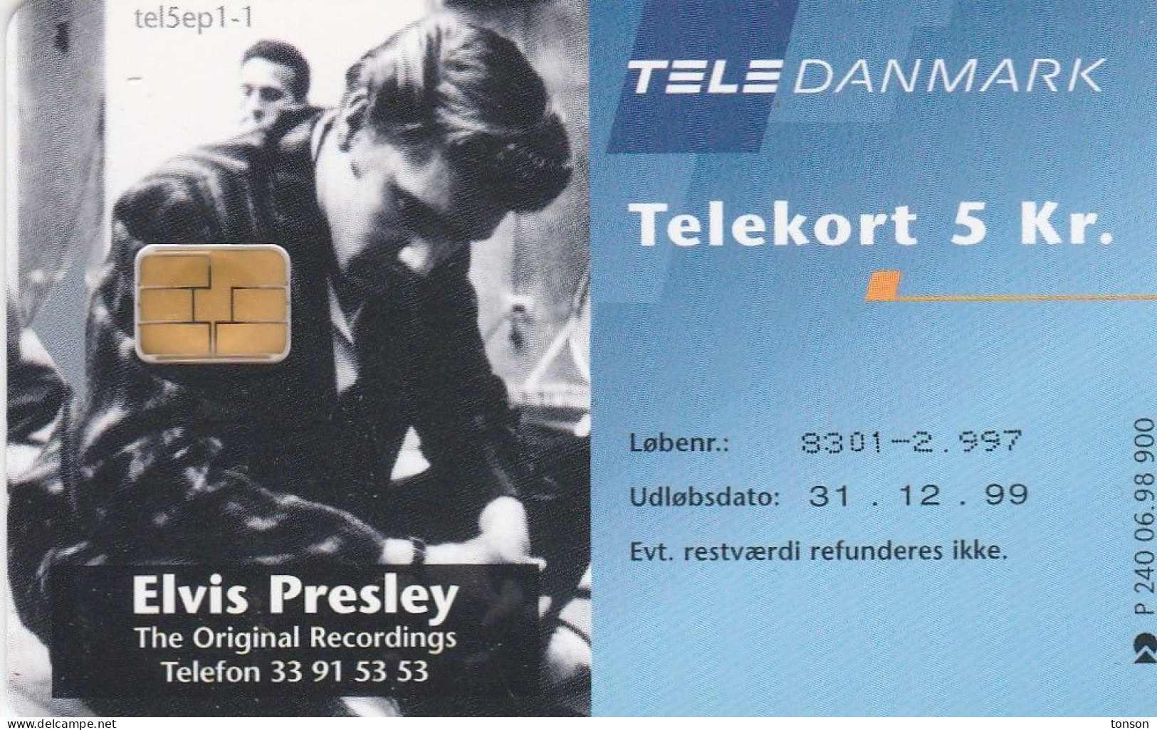 Denmark, P 240, Elvis Presley, Puzzle 1/9, Mint, Only 900 Issued, 2 Scans.  The Difficult Card Of The Puzzle - Denmark