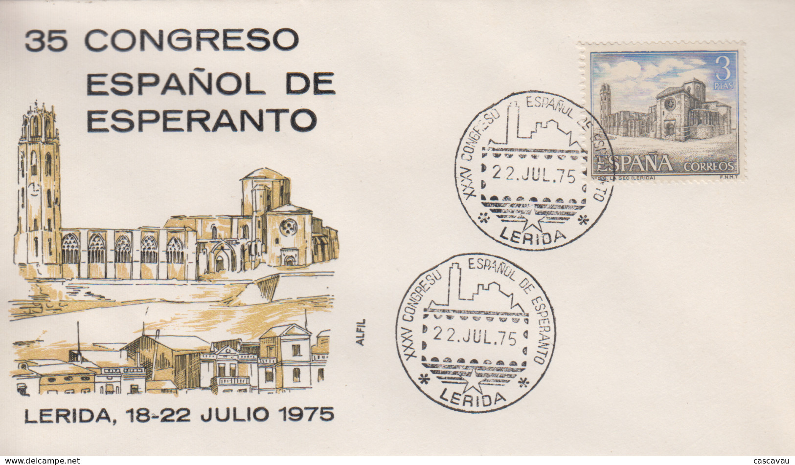 Enveloppe   ESPAGNE   35éme  CONGRES    D' ESPERANTO     LERIDA    1975 - Esperanto