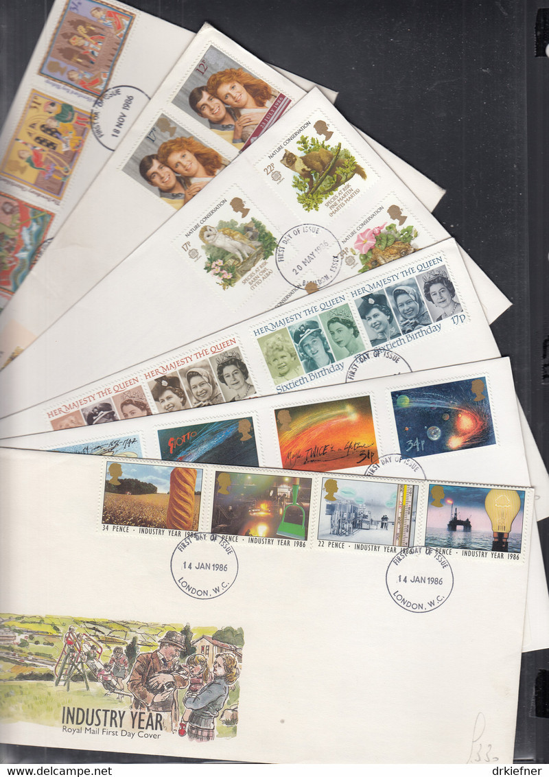 GROSSBRITANNIEN  Aus Jahrgang 1986, 6 FDC, 1056-1071, 1081-1082, 1091-1095 - 1981-90 Ediciones Decimales