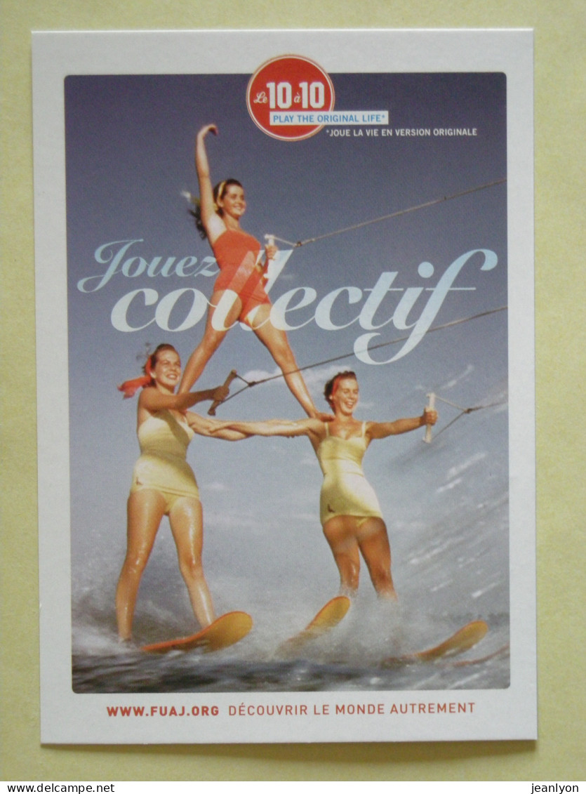 SKI NAUTIQUE - 3 Femmes - Mer / Vague - Carte Publicitaire FUAJ - Auberge De Jeunesse Lyon - Wasserski