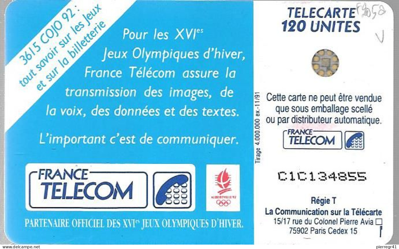 CARTE²°-PUBLIC-50U-F205 A-SC4--11/91-SKI DE FOND--9 N° NOIRS LASER-N°C1C034855-UTILISE -TBE- - 1991