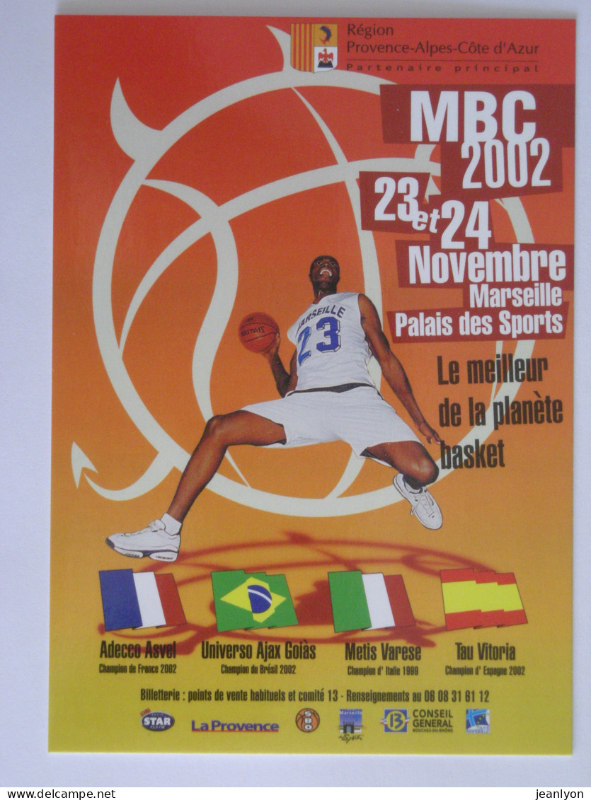 BASKET BALL - Joueur De Basket Avec Ballon - MBC 2002 , Palais Des Sports Marseille - Carte Publicitaire - Baloncesto