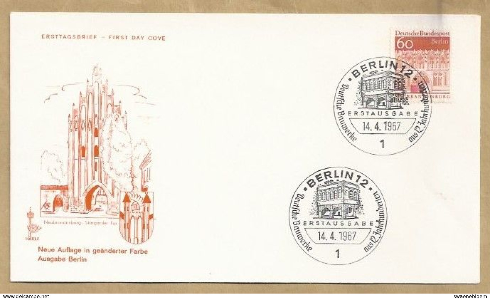 DE.- ERSTTAGSBRIEF. NEUBRANDENBURG STARGARDER TOR. ERSTAUSGABETAG 14.4.1967. FDC. DEUTSCHE BAUWERKE AUS 12 JAHRHUNDERTEN - 1948-1970