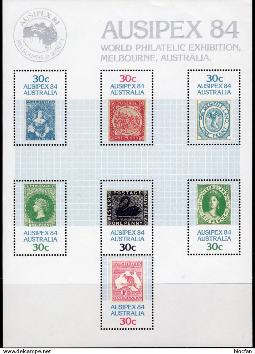 EXPO Ausipex 1984 Australien Block 7 O 9€ Stamp On Stamp Victoria Tasmania Bloque Bloc S/s Philatelic Sheet Bf Australia - Blocs - Feuillets