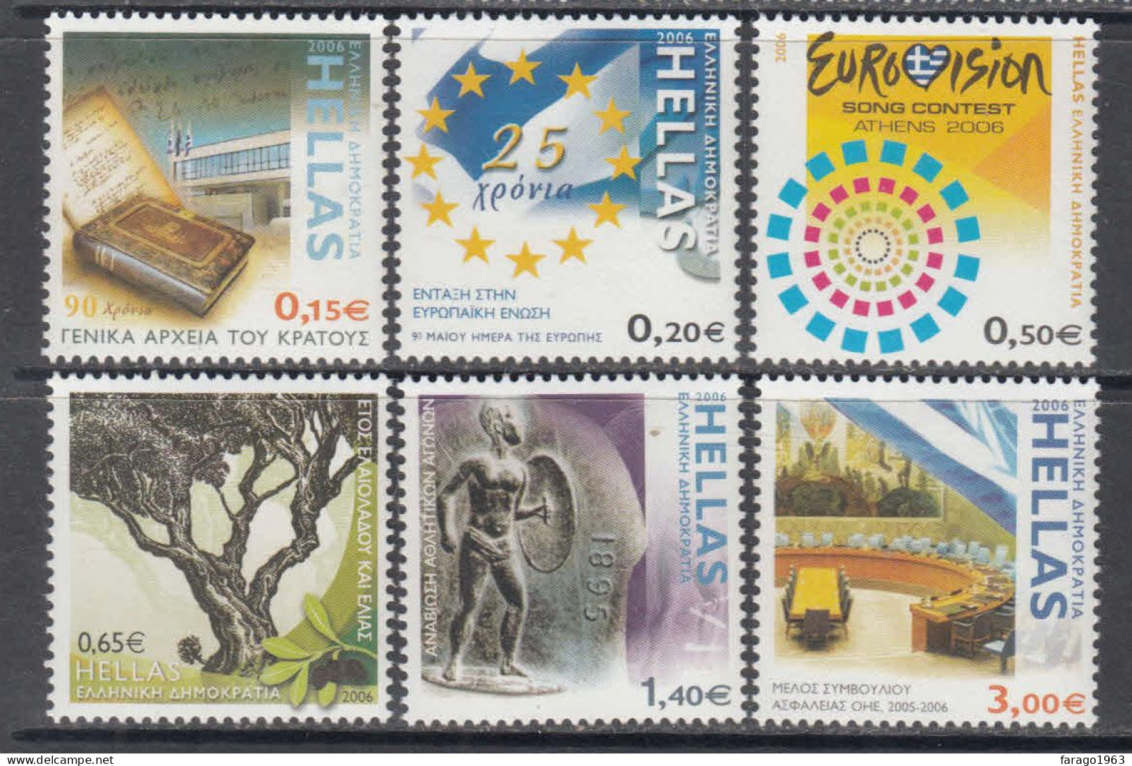 2006 Greece Anniversaries UN Eurovision Olives Complete Set Of 6 MNH @ BELOW FACE VALUE - Ungebraucht