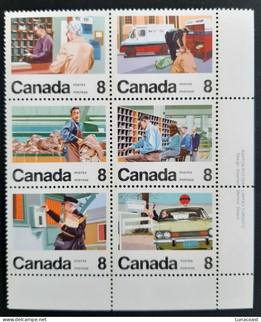 Canada 1974 MNH Sc #639a**   Se-tenant Block Of 6, Letter Carrier Service - Unused Stamps