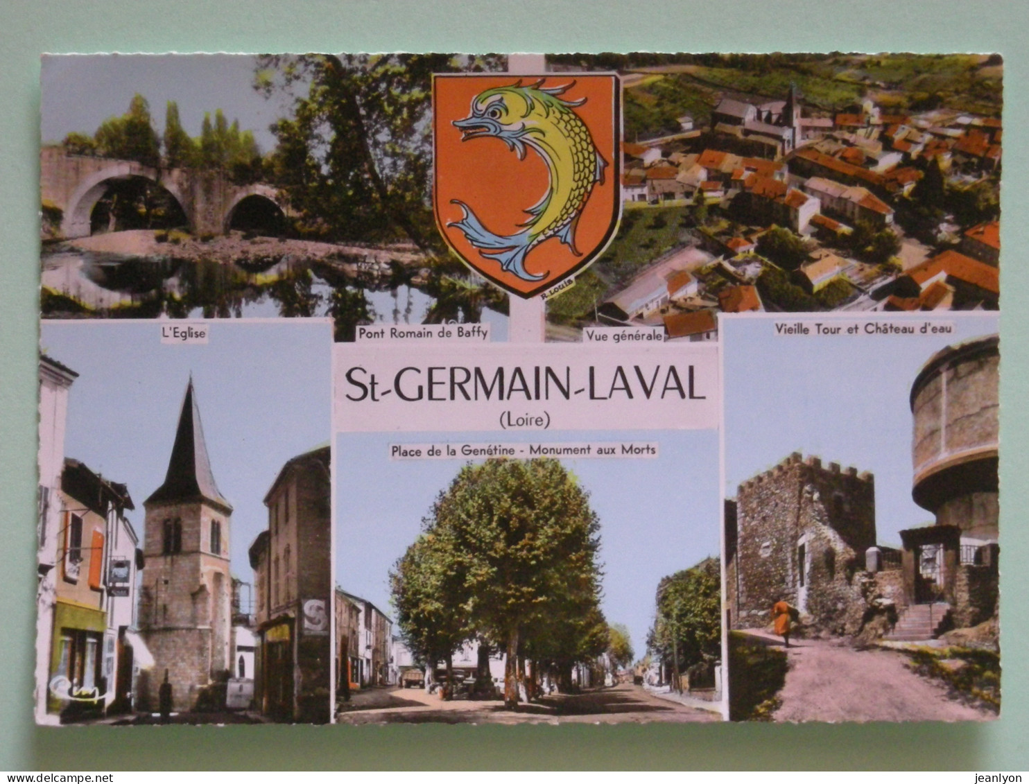 SAINT GERMAIN LAVAL (42/Loire) - Vue Du Village, Place Génétine, Eglise Et Commerces Avoisinants, Chateau D'Eau ... - Saint Germain Laval