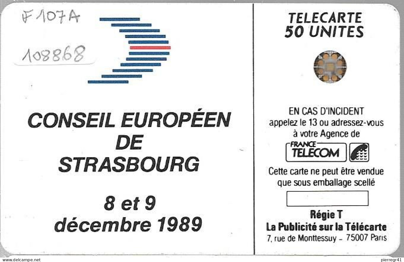 CARTE²°-PUBLIC-1989-50U-F107A.610-SC5on-11/89-COMMUNAUTE EUROPEENNE-Série 6 Pe108868-UTILISE-TBE/Tres Rare - 1989