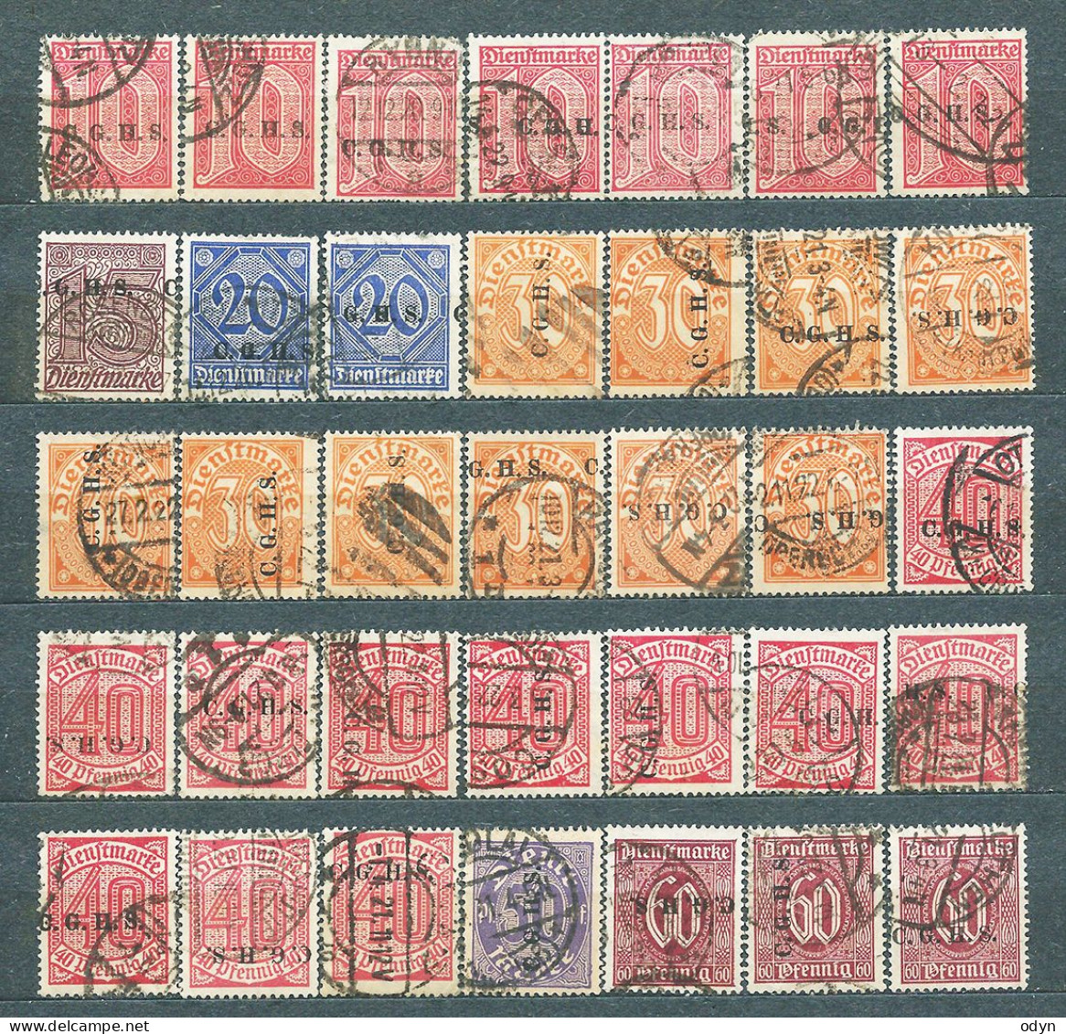 Upper Silesia, 1920, Officials, 82 Stamps From Set MiNr 8-20 (incl. 4 Stamps #18 Wz. 1) - Overprint C.G.H.S. - Used - Silesia