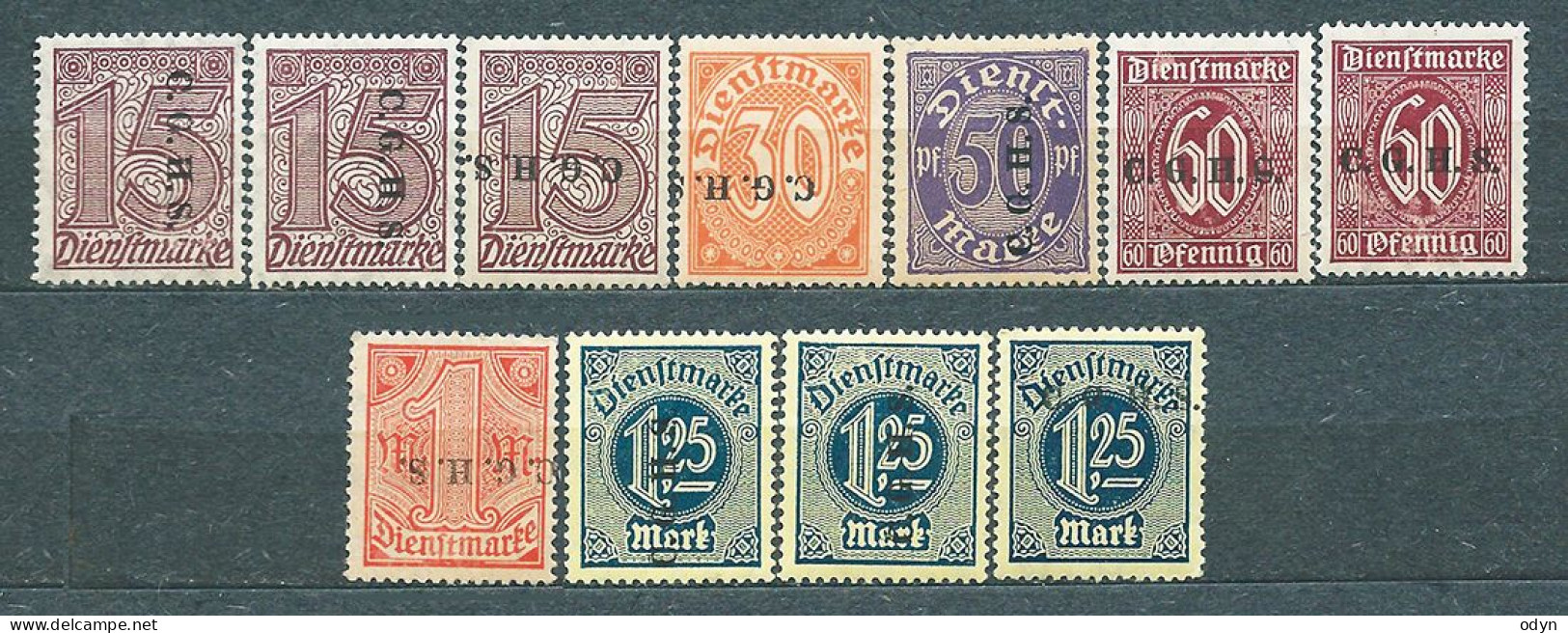 Upper Silesia, 1920, Officials, 11 Stamps From Set MiNr 8-20 -  Overprint C.G.H.S. - Unused ** / * - Silezië