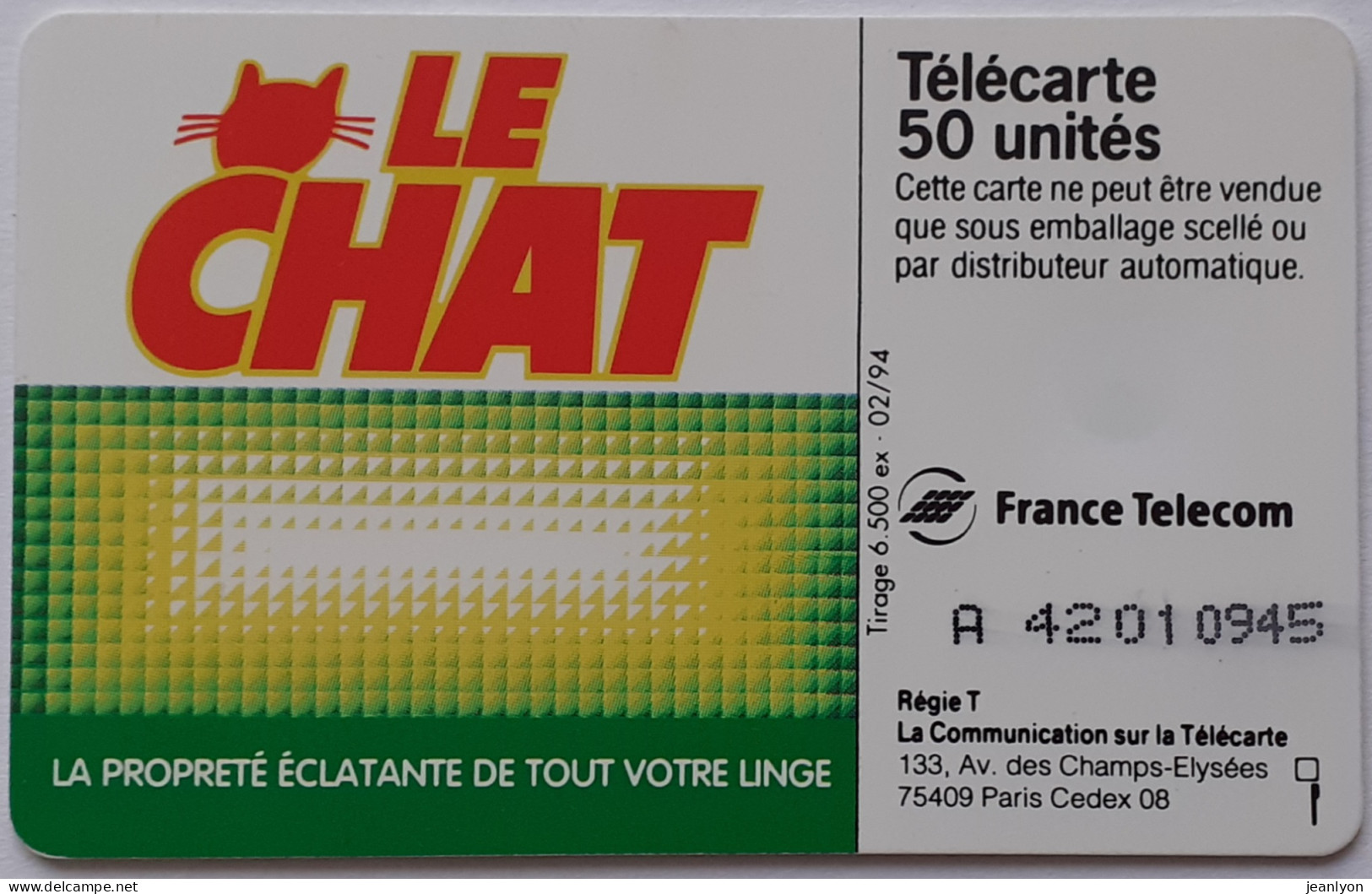 LE CHAT LESSIVE - Bidon - Télécarte 50 Unités Utilisée / Tirage 6500 Exemplaires - 50 Units