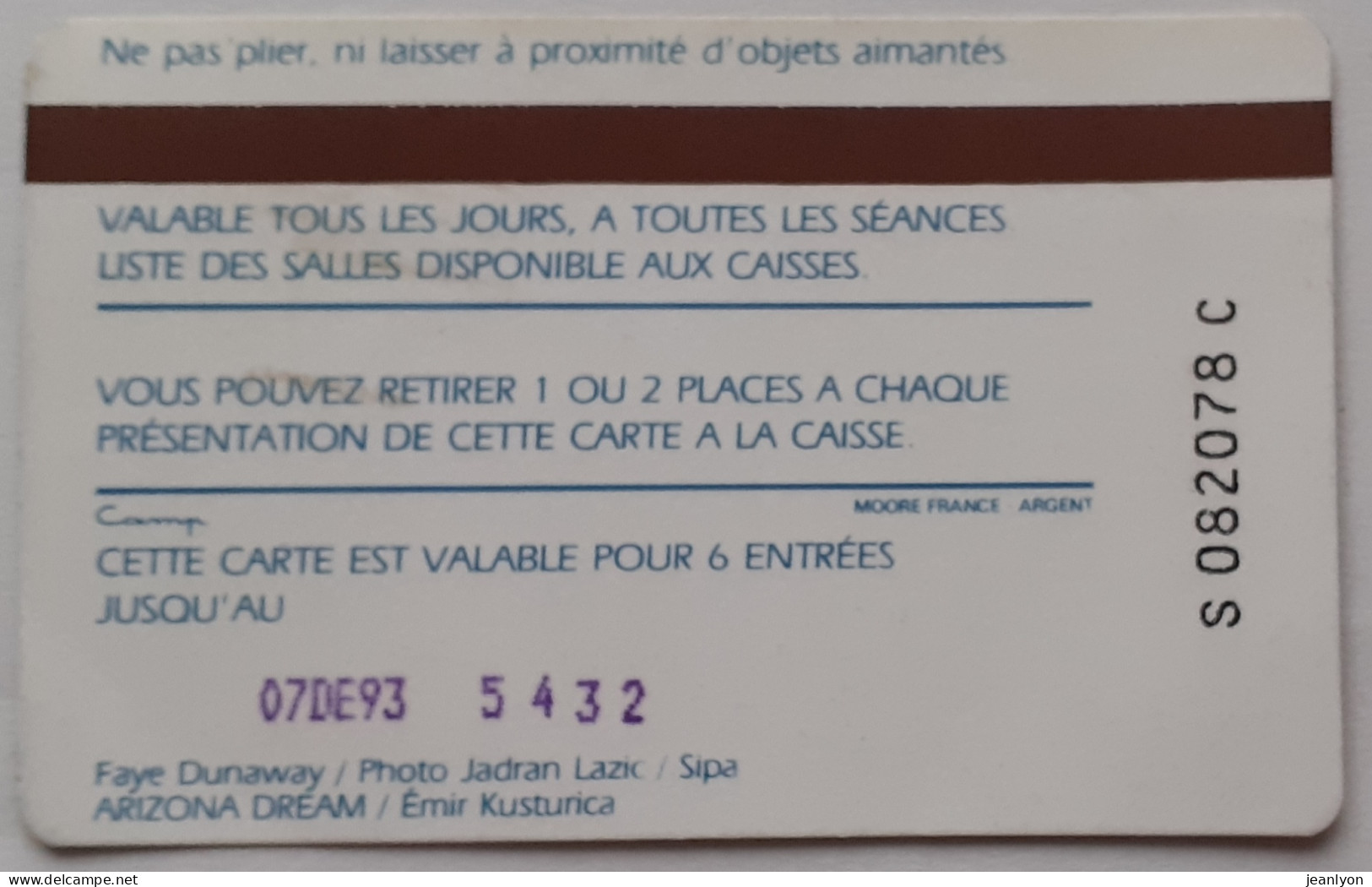 CINEMA - Faye DUNAWAY / Film ARIZONA DREAM - Carte Souple UGC Privilege 2 - Cinécartes