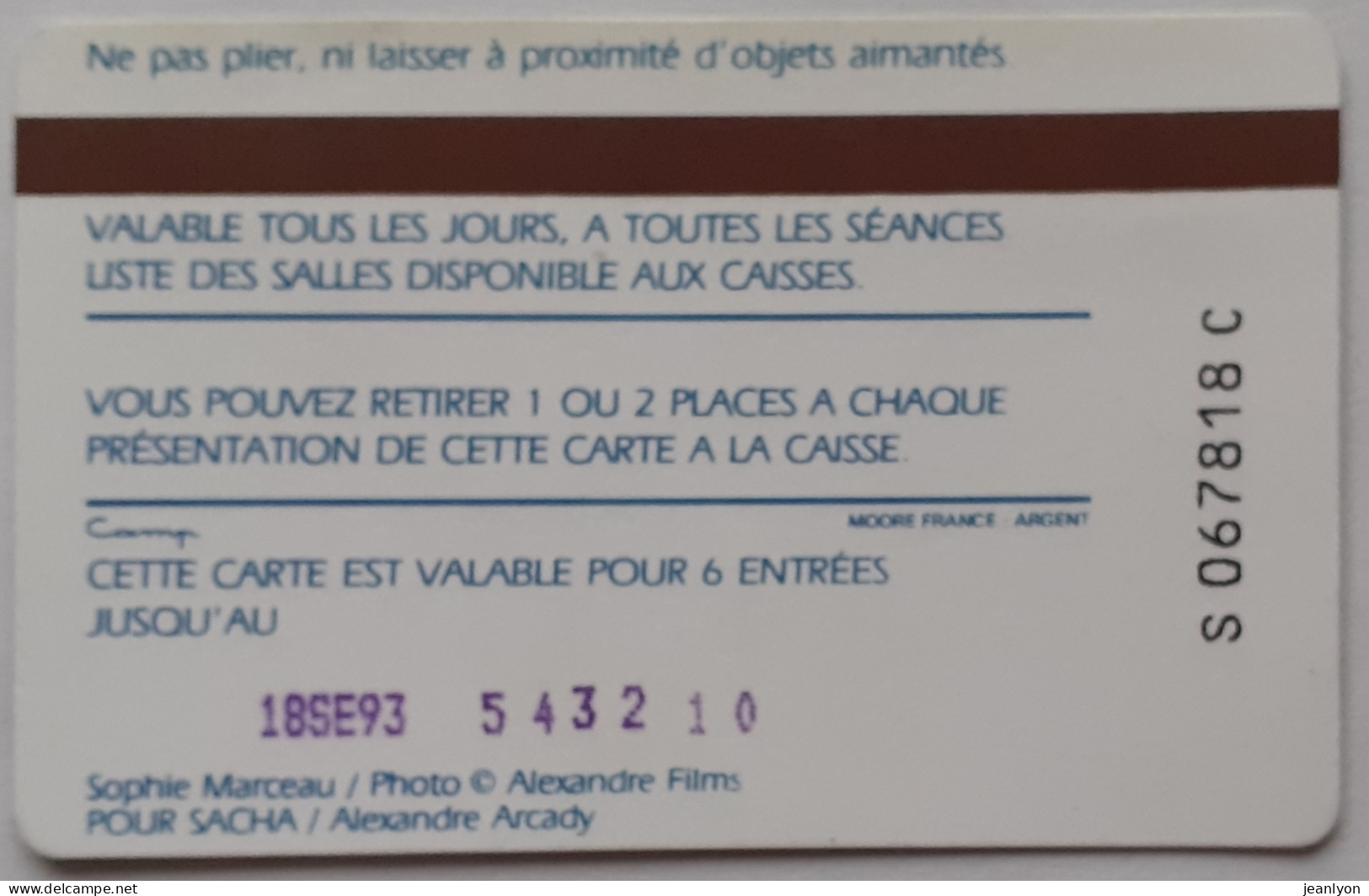 CINEMA - Sophie MARCEAU / Film POUR SACHA / Violon - Carte Souple UGC Privilege 2 - Bioscoopkaarten