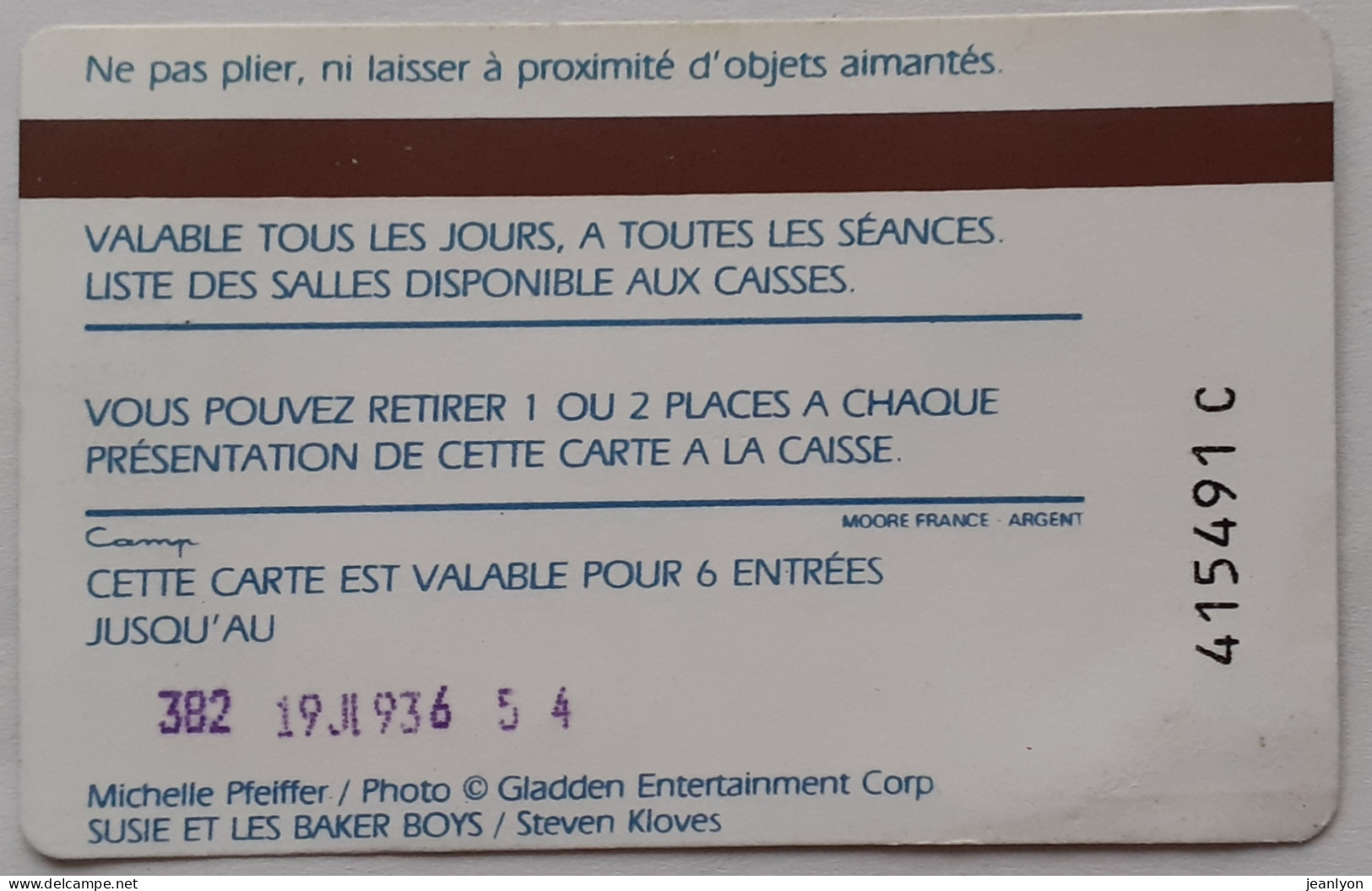 CINEMA - Michelle PFEIFFER / Film SUSIE ET LES BAKER BOYS - Carte Souple UGC Privilege 2 - Movie Cards