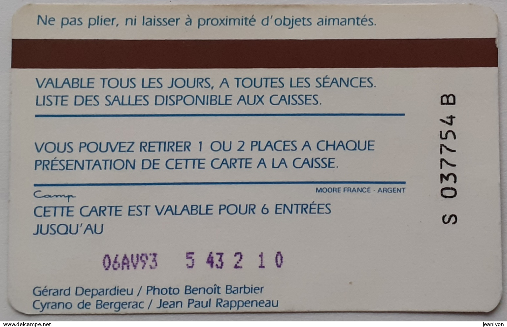 CINEMA - Gérard DEPARDIEU / Film CYRANO DE BERGERAC - Carte Souple UGC Privilege 2 - Biglietti Cinema