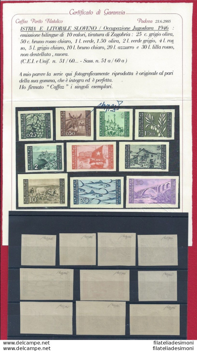 1946 LITORALE SLOVENO,n° 51a/60a , Tiratura Di Zagabria , ND 10 Valori MNH** , - Occ. Yougoslave: Littoral Slovène