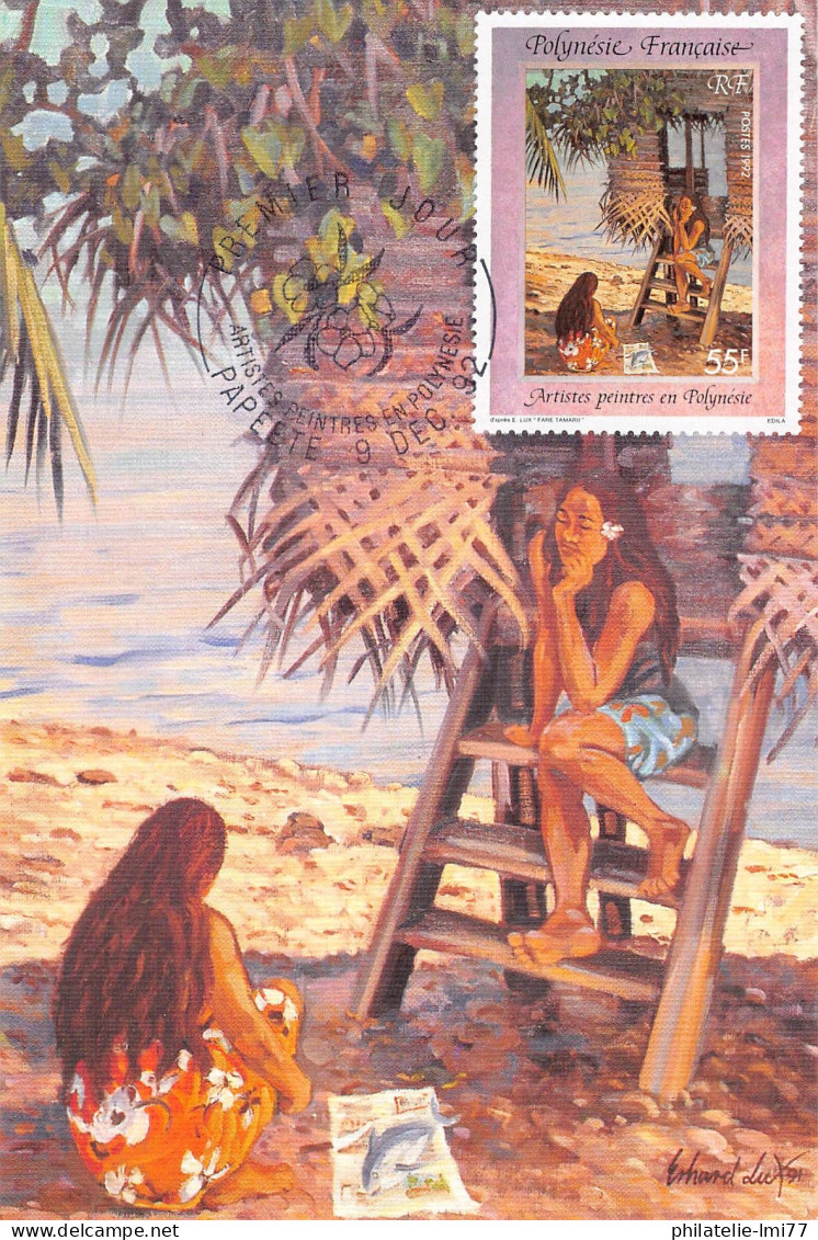 CM - Peintres De Polynésie (4 Cartes), Oblit PJ 9/12/92 - Cartoline Maximum
