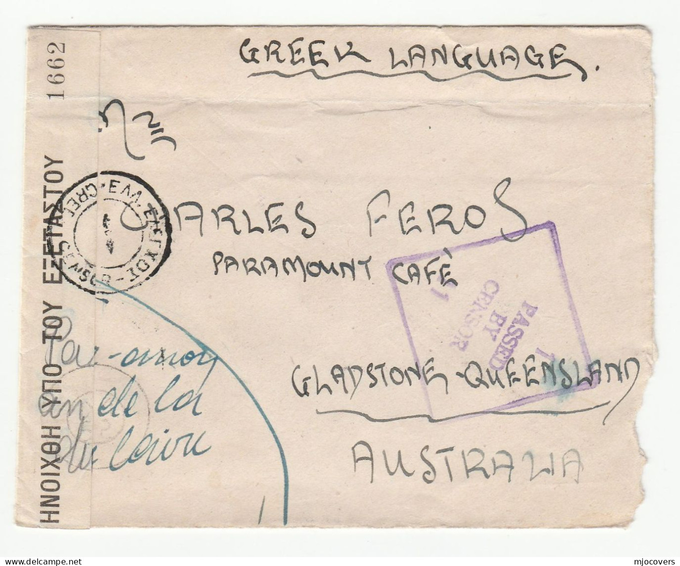 1940s GREECE To AUSTRALIA Greek CENSOR Cover Multi Stamps - Lettres & Documents