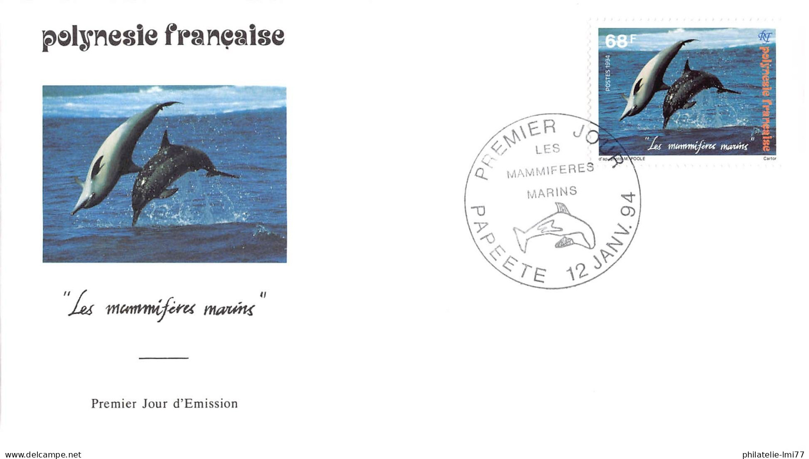 FDC - Les Mammifères Marins (3 Env.), Oblit 12/1/94 - FDC