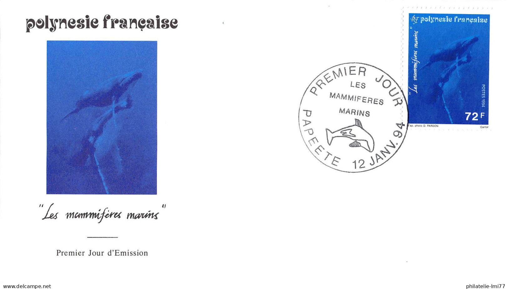 FDC - Les Mammifères Marins (3 Env.), Oblit 12/1/94 - FDC