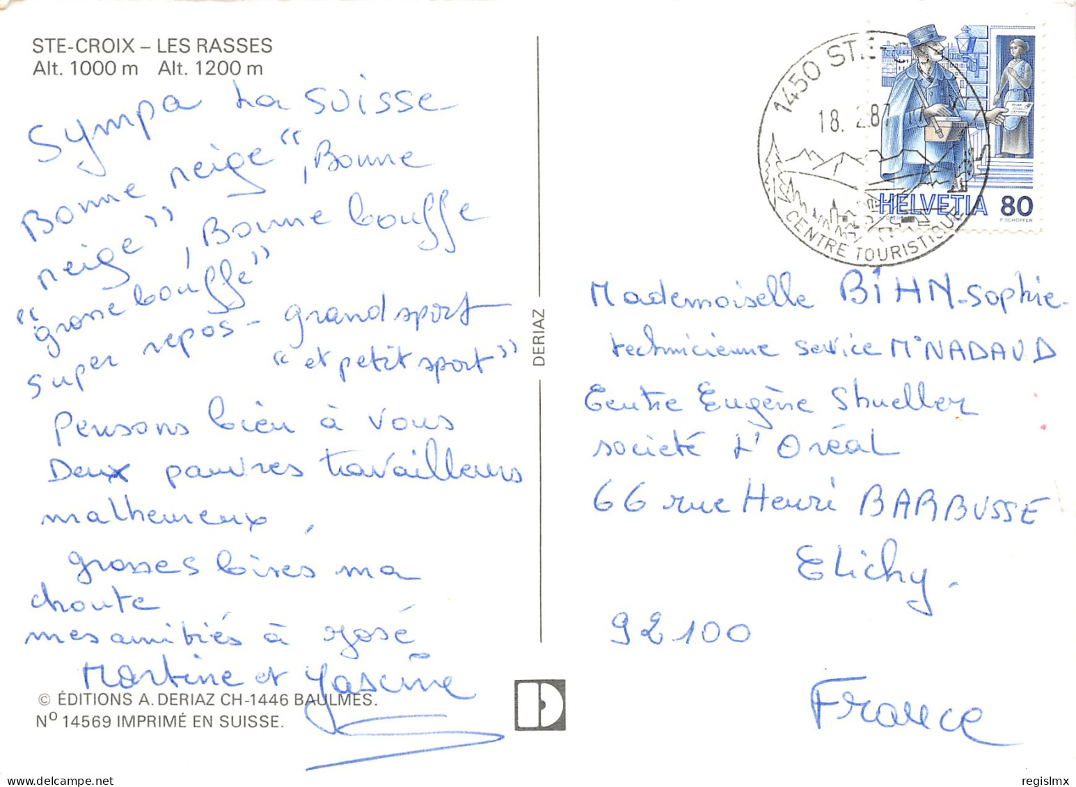 ET-SUISSE SAINTE CROIX LES RASSES OBLITERATION-N°TB3554-A/0181 - Sainte-Croix 