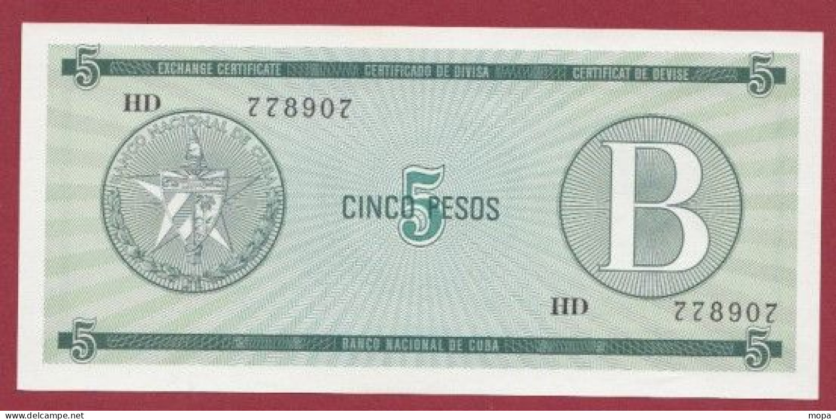 Cuba--5 Pesos ---1985-  (B)----UNC---(448) - Cuba