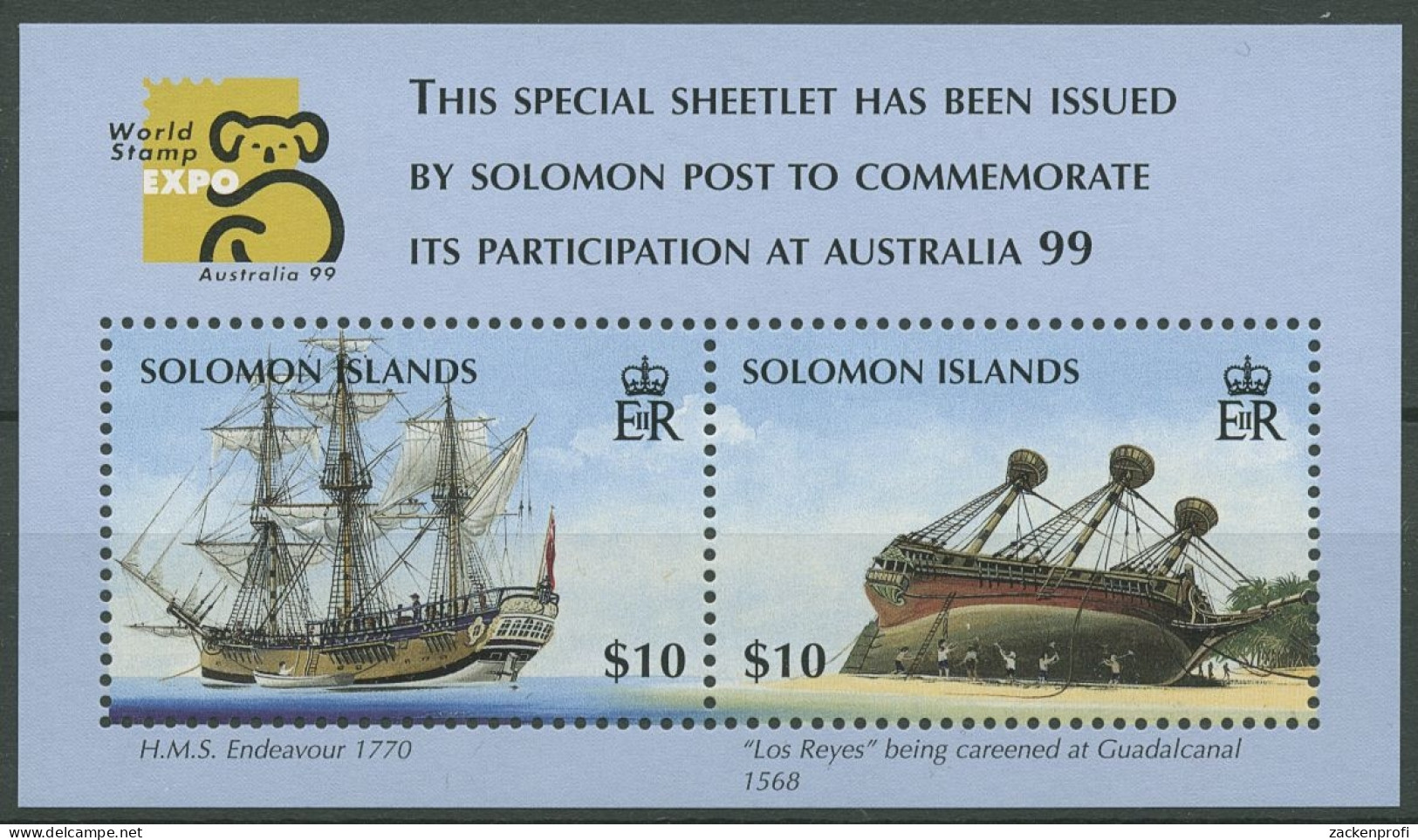 Salomoninseln 1999 AUSTRALIA Segelschiffe Endeavour Block 55 Postfrisch (C29065) - Solomon Islands (1978-...)