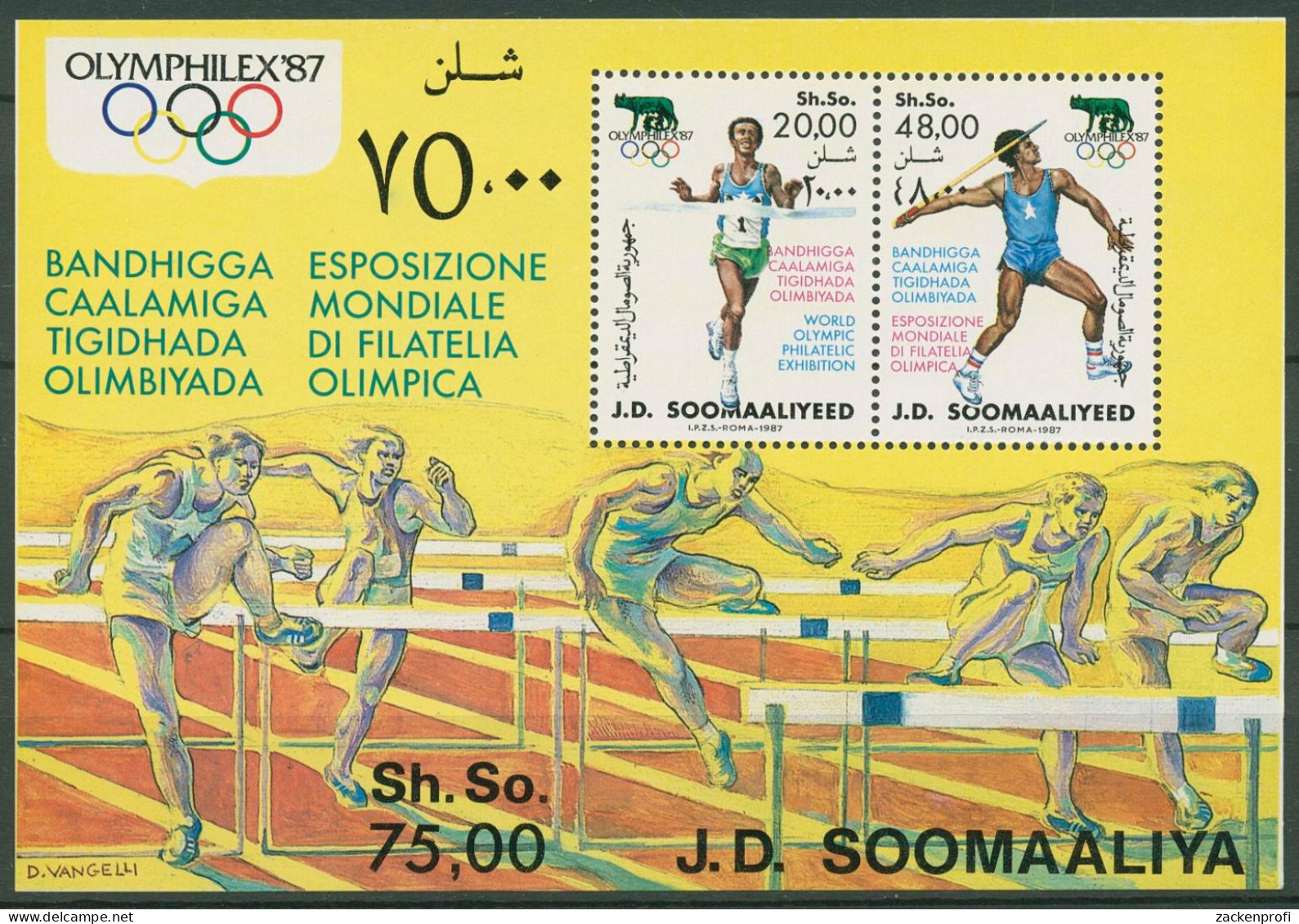 Somalia 1987 Olymphilex Rom Laufen Speerwerfen Block 23 Postfrisch (C40061) - Somalie (1960-...)