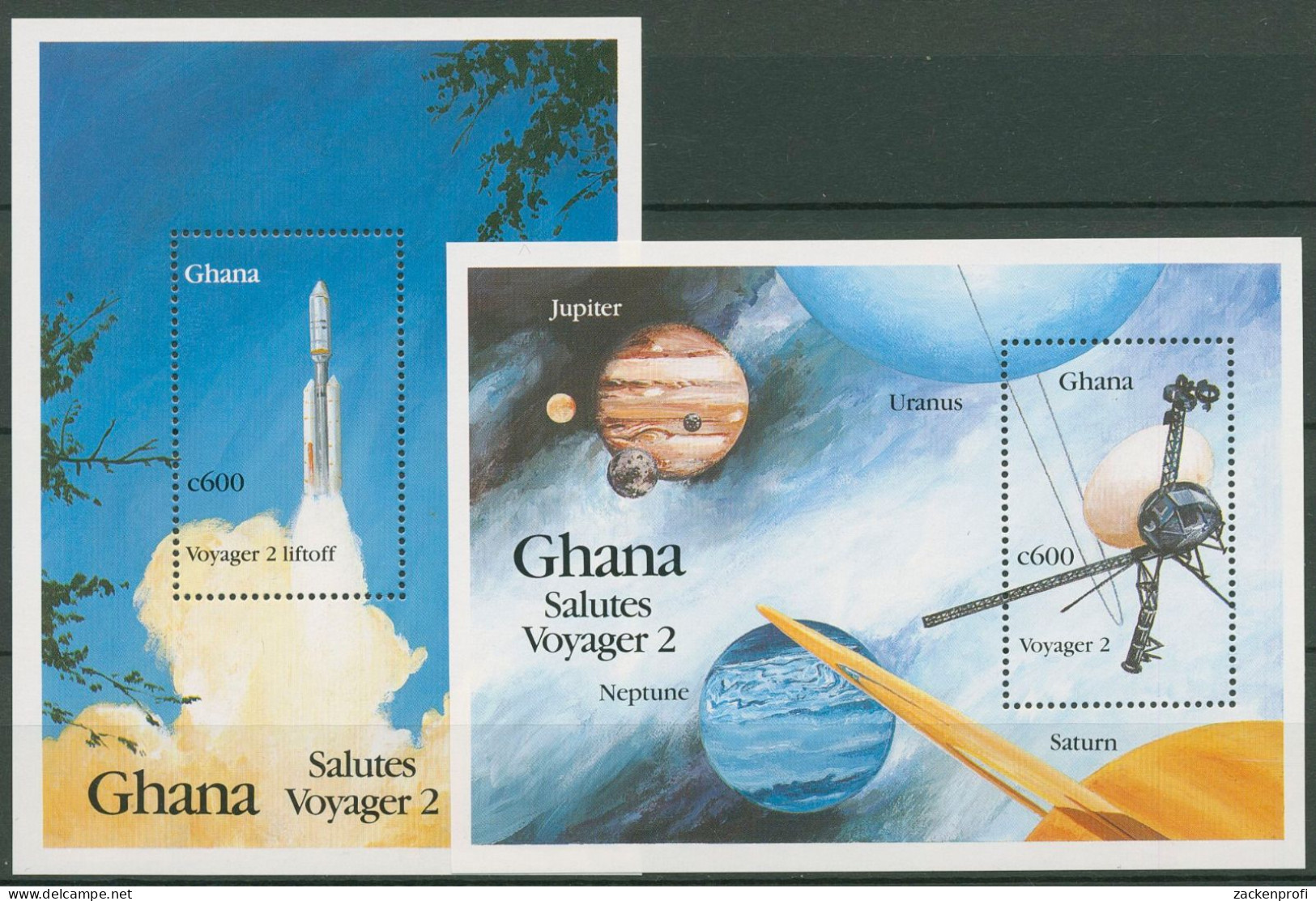 Ghana 1990 Raumfahrt Raumsonde Voyager 2 Block 160/61 Postfrisch (C40078) - Ghana (1957-...)