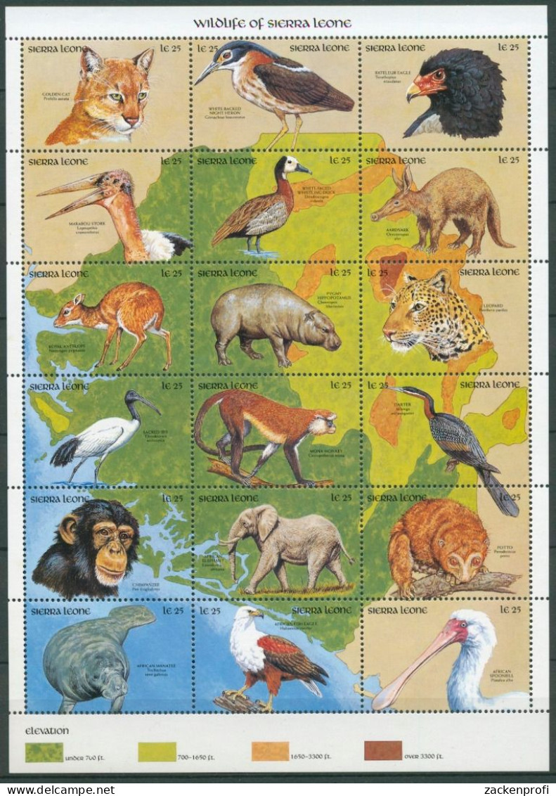 Sierra Leone 1990 Wildtiere Adler Leopard 1479/96 ZD-Bogen Postfrisch (C23253) - Sierra Leone (1961-...)