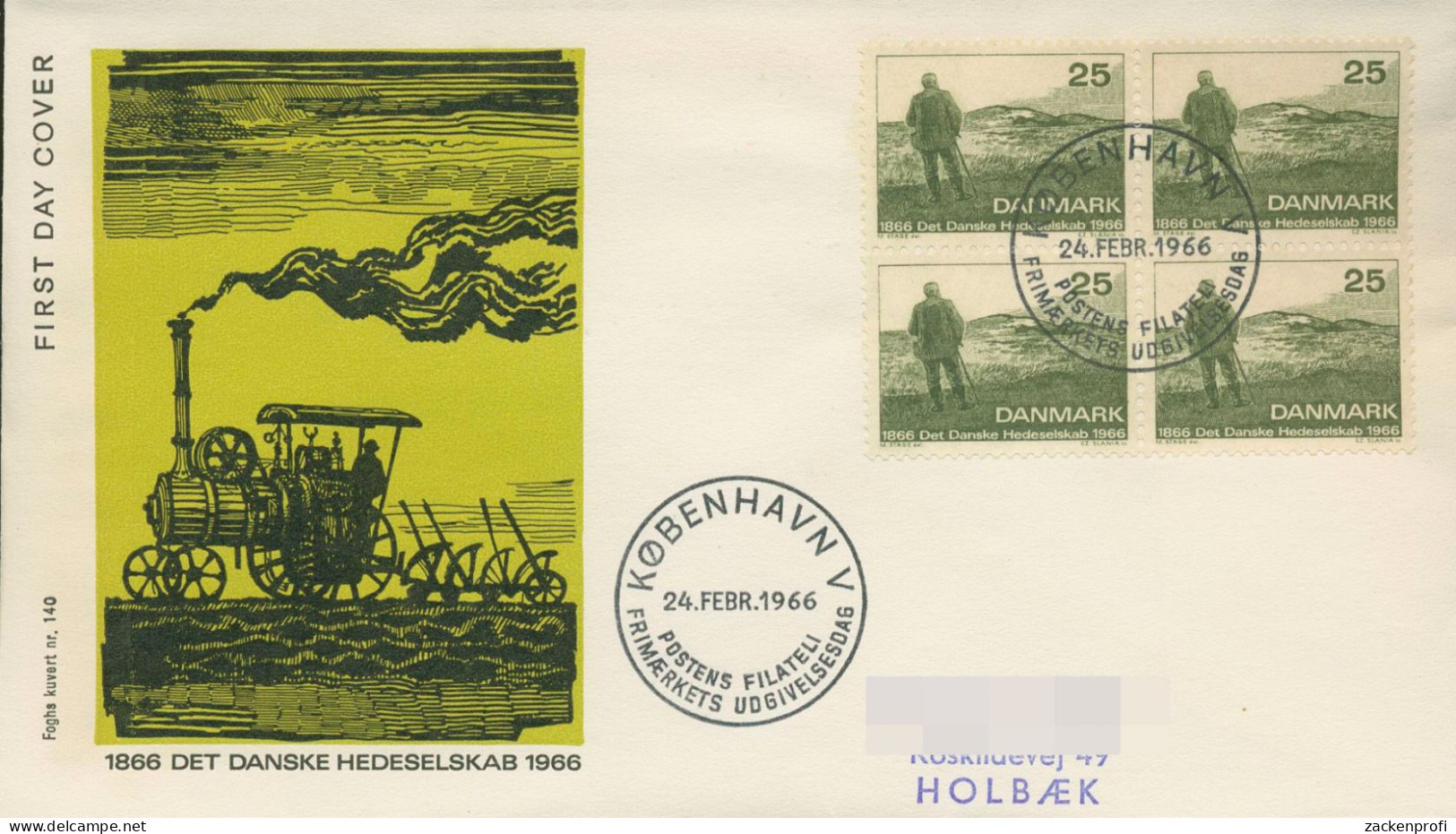 Dänemark 1966 Heidegesellschaft Ersttagsbrief 440 Y 4er-Block FDC (X80006) - FDC