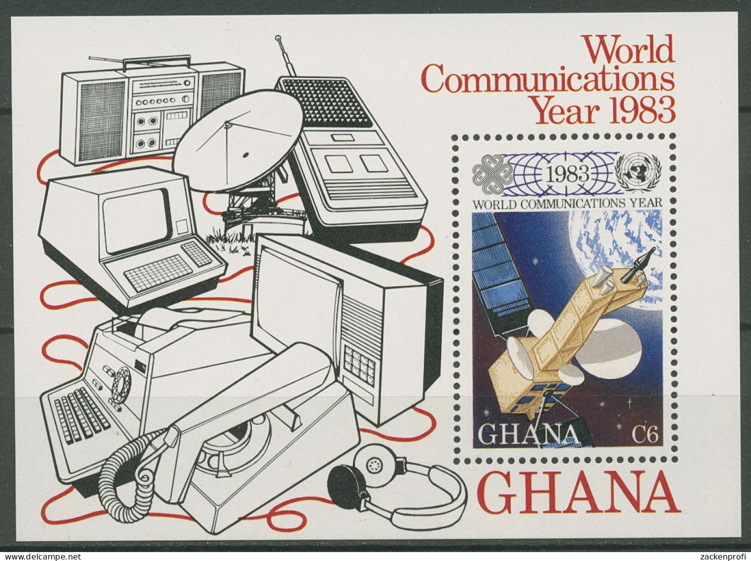 Ghana 1983 Welkommunikationsjahr Satellit Block 101 Postfrisch (C40075) - Ghana (1957-...)