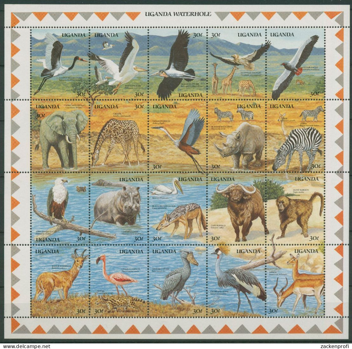 Uganda 1989 Tiere Am Wasserloch Vögel 677/96 ZD-Bogen Postfrisch (SG40312) - Ouganda (1962-...)