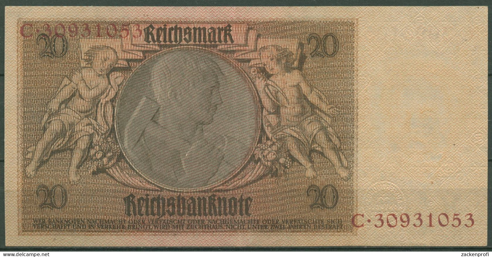 Dt. Reich 20 Reichsmark 1929, DEU-184a Serie B/C, Leicht Gebraucht (K1502) - 20 Mark